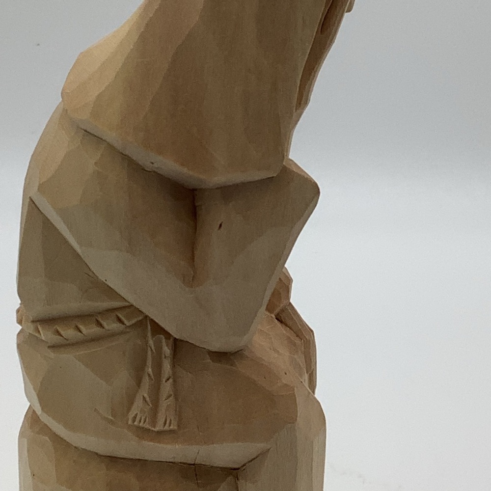 Handcrafted Pensive Jesus Wooden Sculpture - Picture 7 of 12